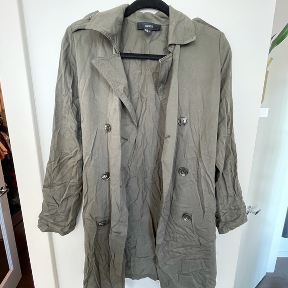 Forever 21 Long Grey Trench Coat - Picture 1 of 3